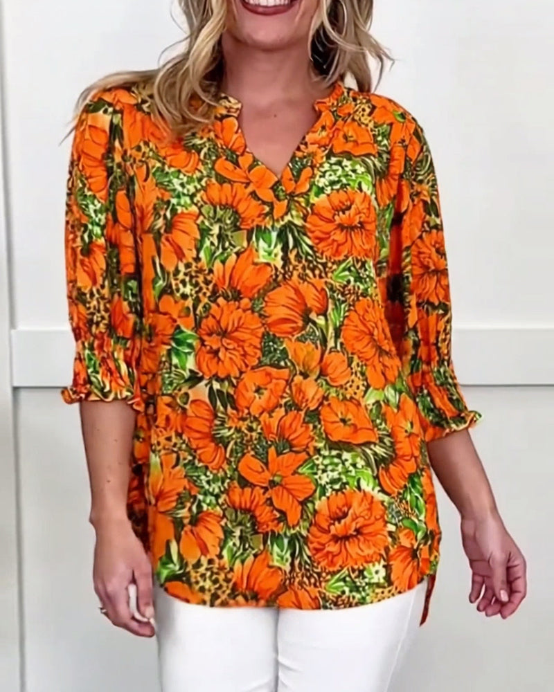 Niliza – Kurzärmelige Bluse Mit Blumen Muster