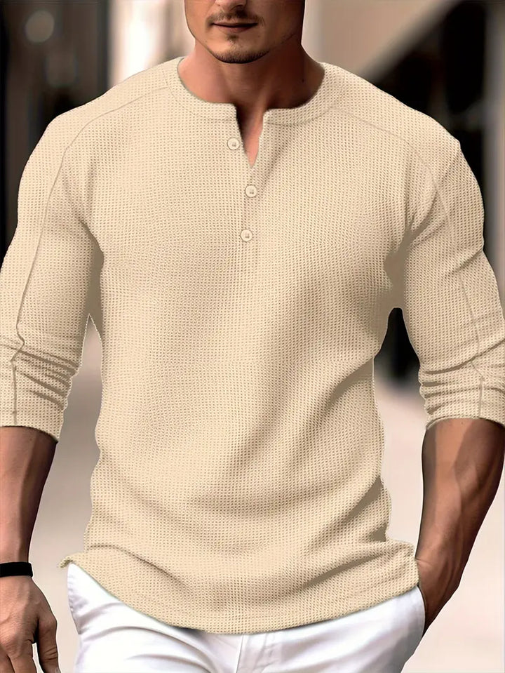 Biden – Langarm Hemd Mit Waffelstrick Und Henley Kragen
