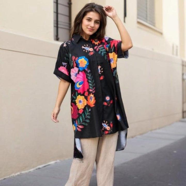 Rossella – Elegantes Hemd Mit Blumen Drucken