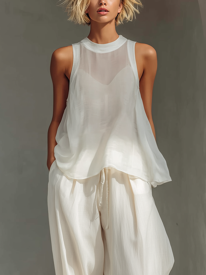 Olivian – Set aus ärmellosem Chiffon-Oberteil und Hose mit Weitem Bein