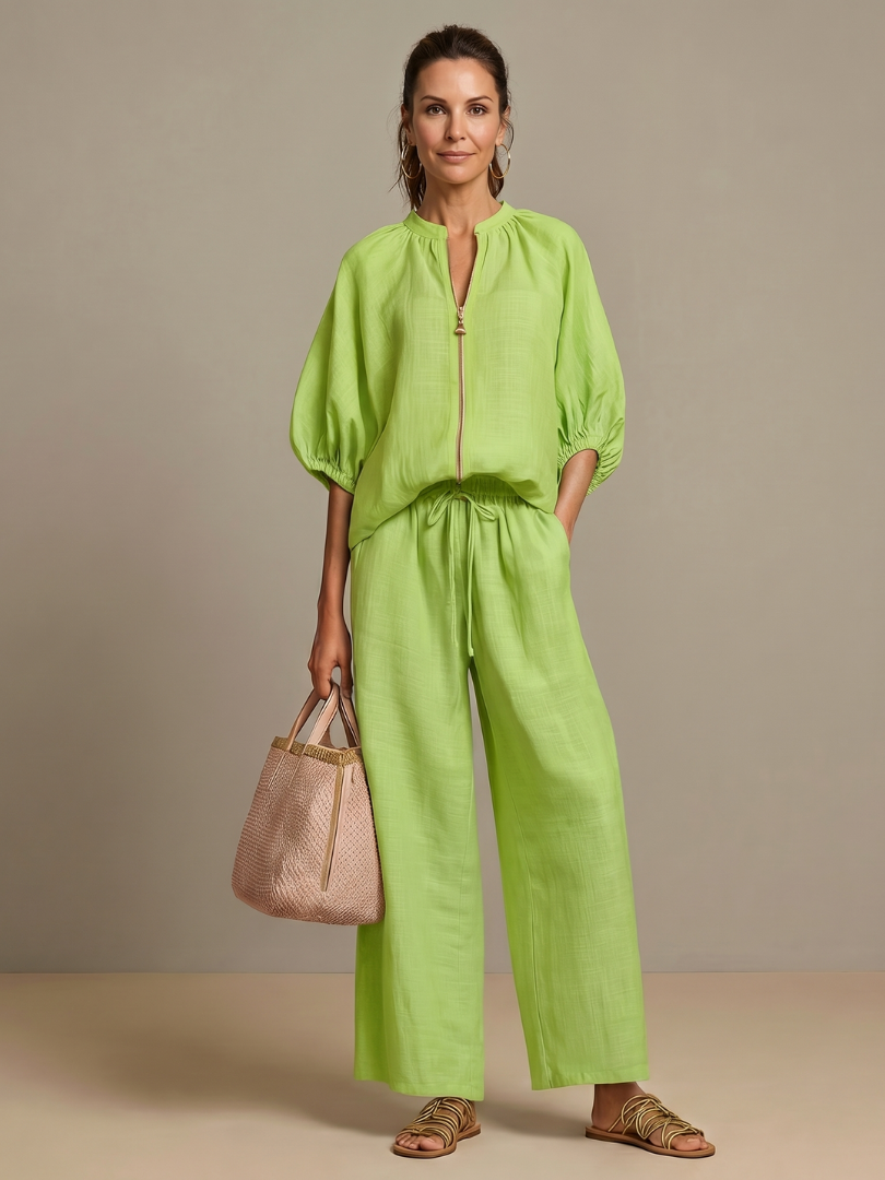 Sharina - Set Aus Bluse Mit Reißverschluss Und Hose Mit Weitem Bein