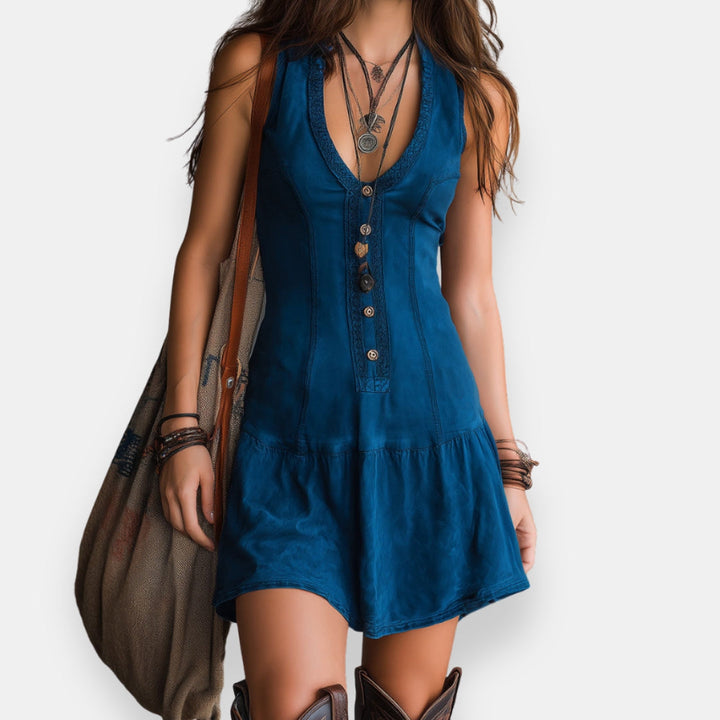 Zynnia – Mini-Kleid Im Bohemian-Stil Mit Knopfleiste