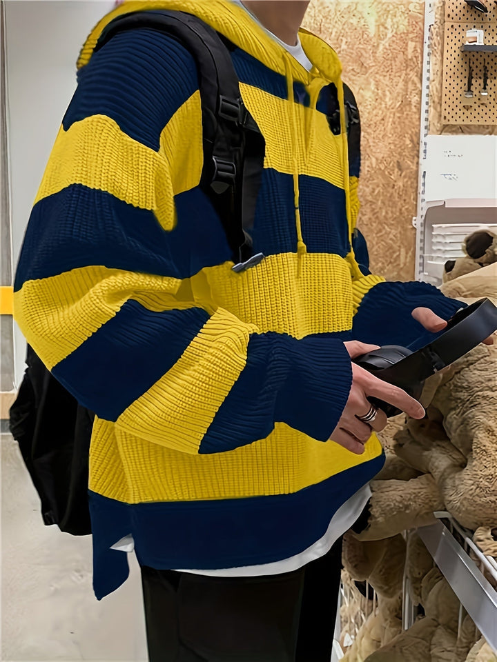 Tenzin – Übergröße Gestreift Gestrickt Kapuzenpullover