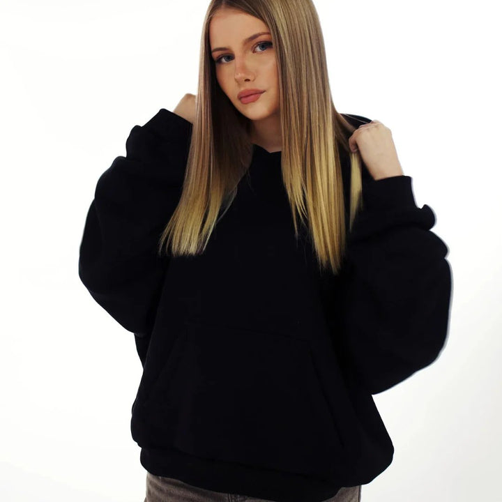 Yasmina – Rückenfreier Masche Glitzer Kapuzenpullover
