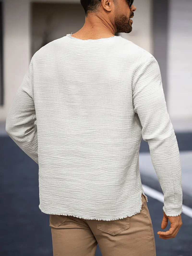 Demetrio – Bequemes Freizeit Hemd Mit Langen Ärmeln Und V-Ausschnitt