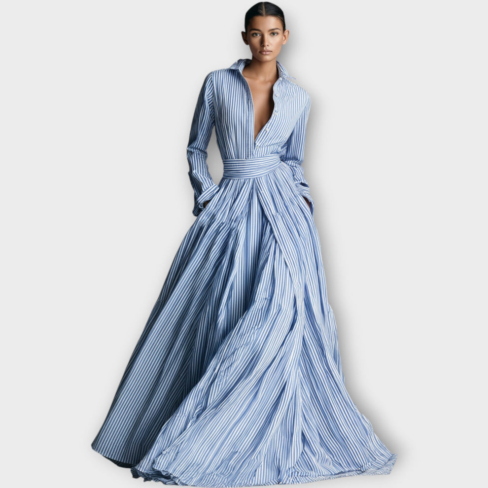 Radka – Gestreiftes Maxi Kleid Mit Knöpfen