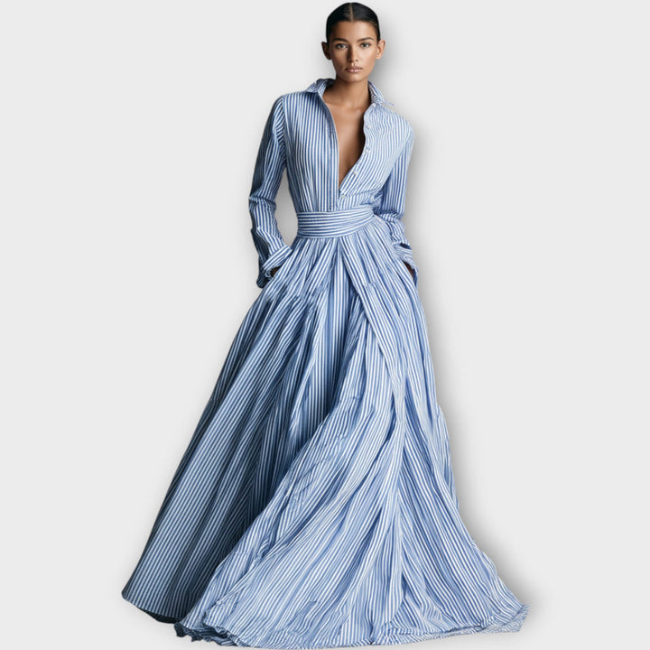Radka – Gestreiftes Maxi Kleid Mit Knöpfen