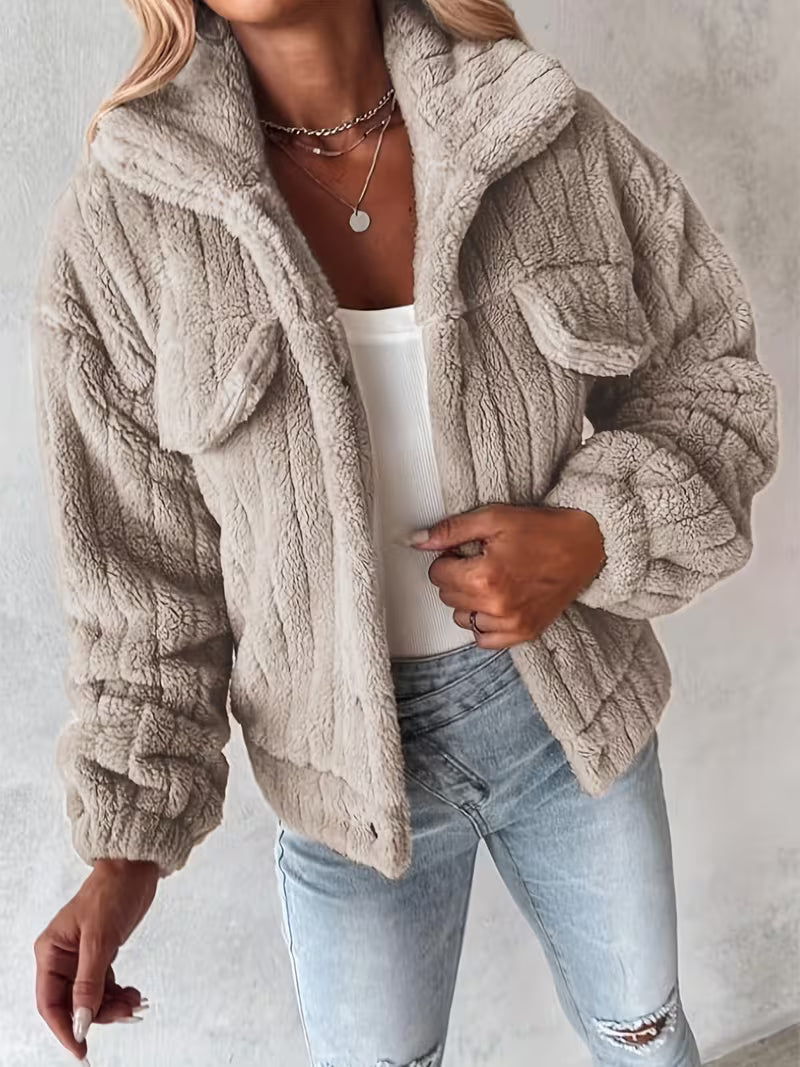 Libila – Kunstfell Jacke Mit Taschen