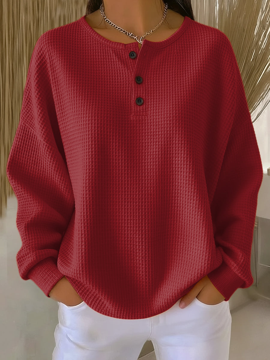 Zafiria – Lässiges Henley Oberteil Mit Knopfleiste