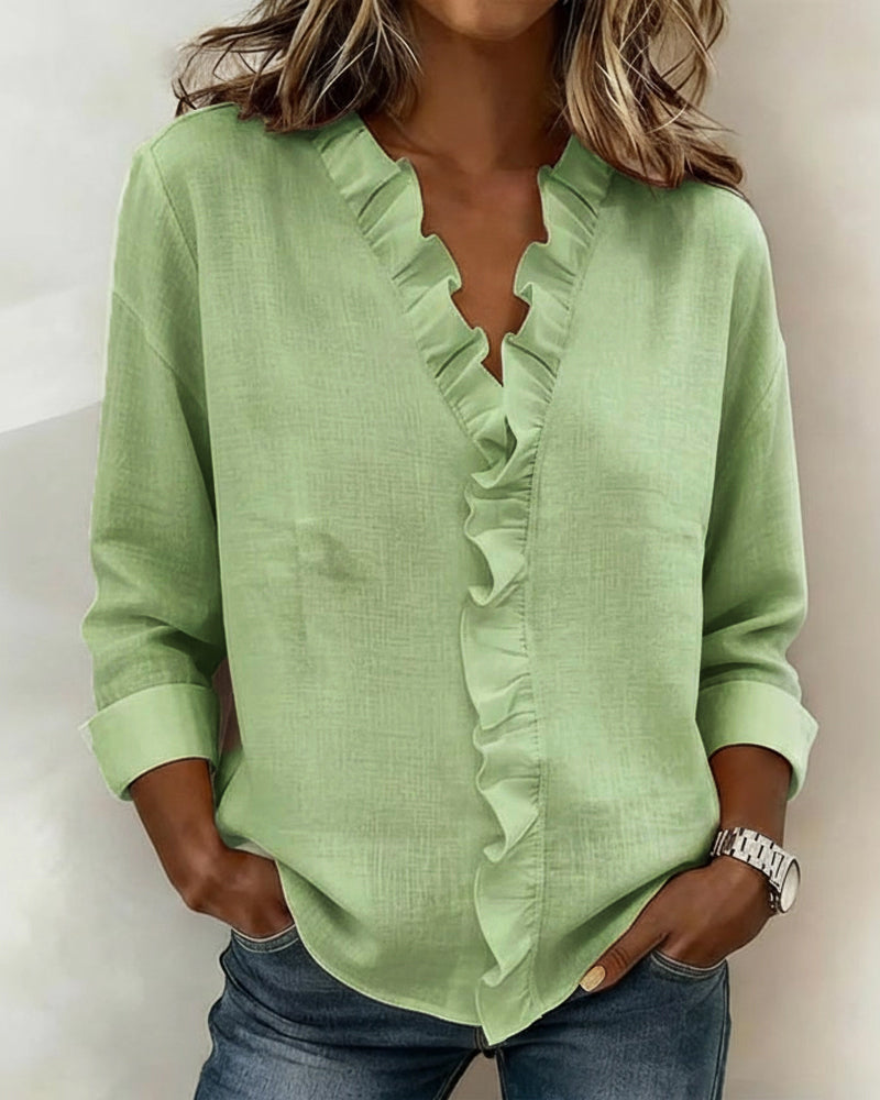 Birute - Stylische Langarm Bluse Mit V-Ausschnitt