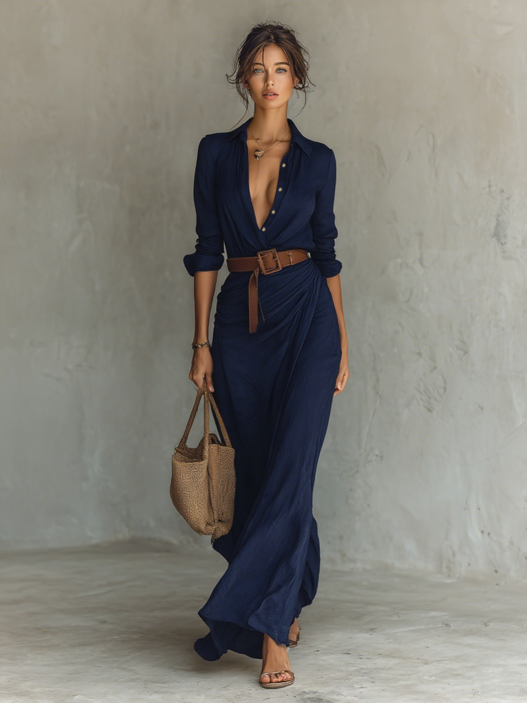Moona - Kleid Mit Langen Ärmeln Und Reverskragen