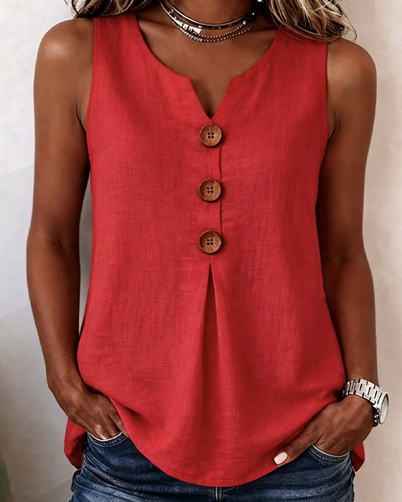Solene - Lässiges Ärmelloses Tanktop Mit Knopf