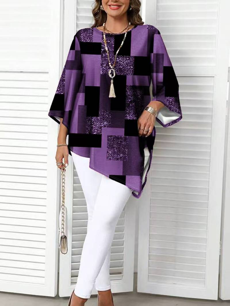 Nurit - Karierte Oversize Bluse Mit Kurzarm Und Drucken