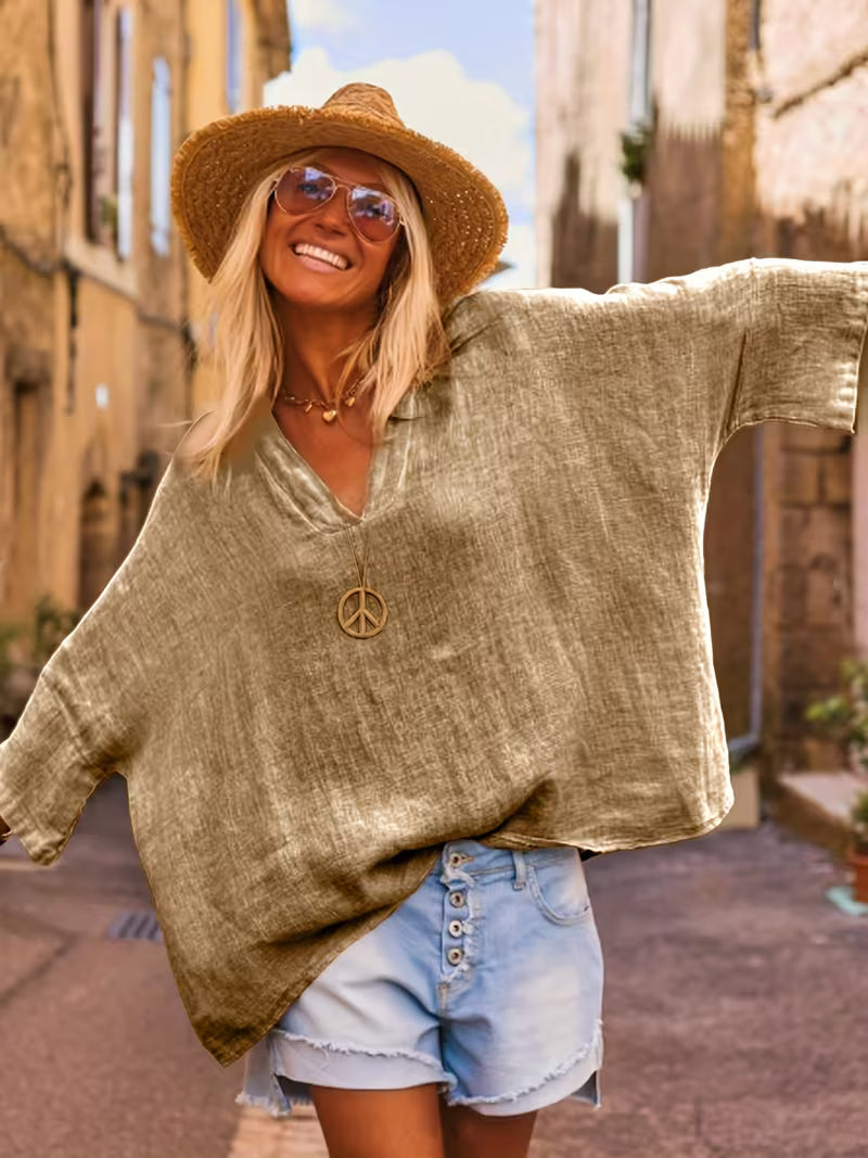 Lelina – Top Mit V-Ausschnitt und Fledermausärmeln