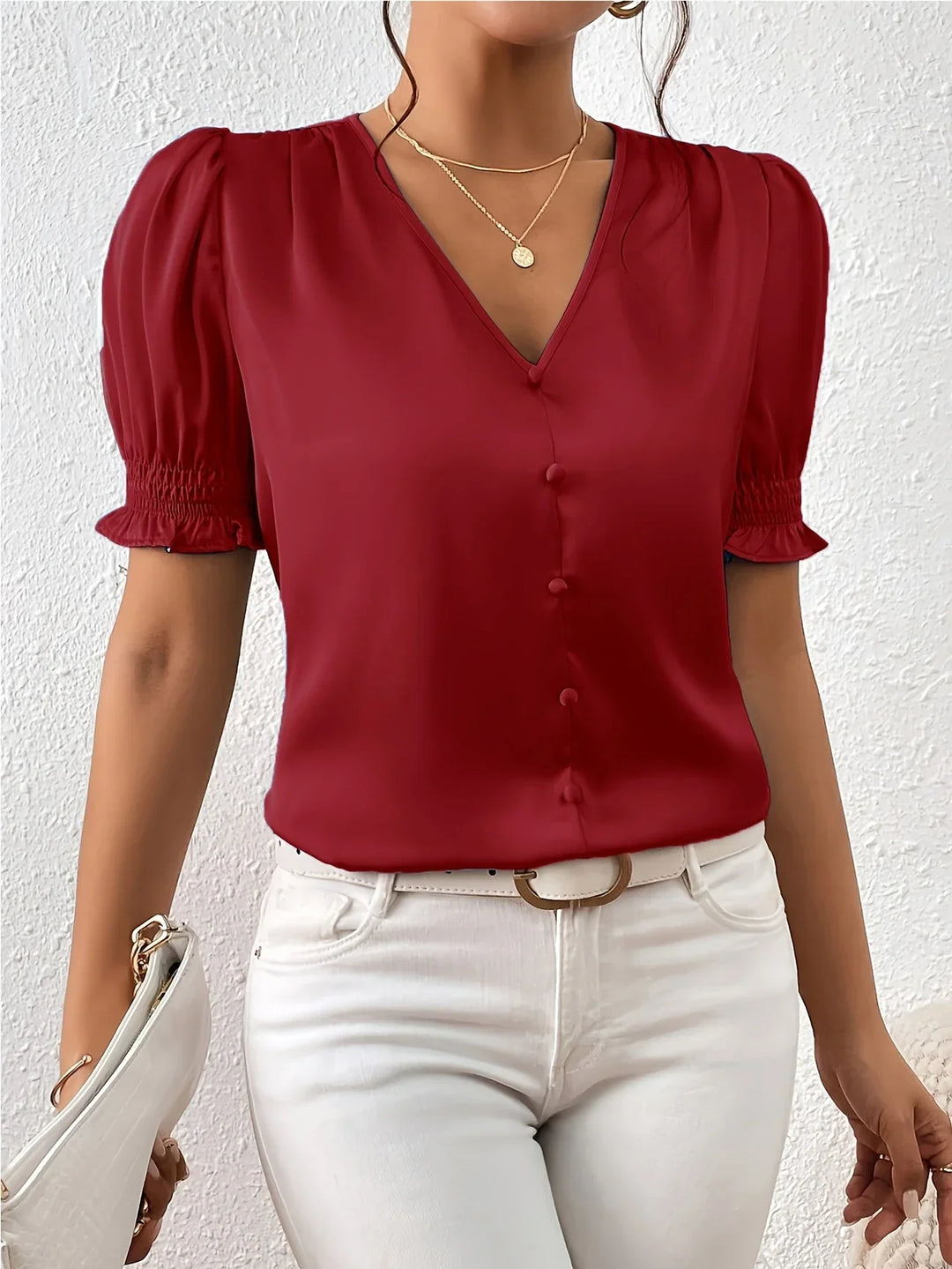 Abella – Elegante Bluse Mit V-Ausschnitt Und Puffärmeln