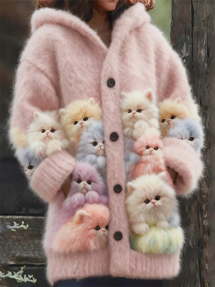 Kelsie – Flauschige Kapuzenjacke mit Katzenmotiv