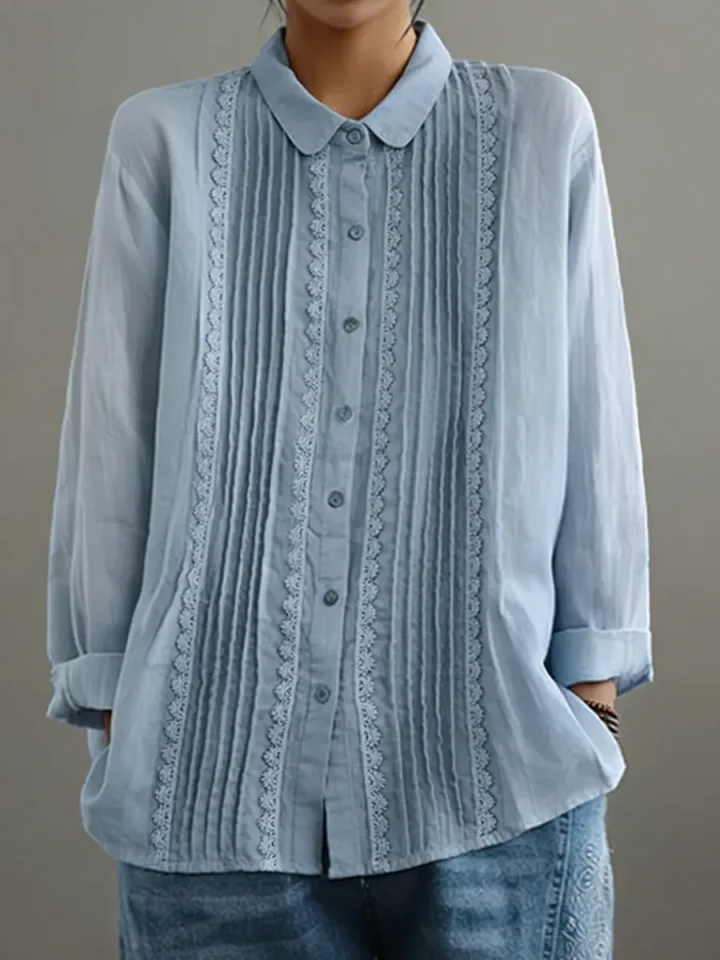 Kalanit - Patchwork Spitzenhemd Aus Leinen Und Baumwolle