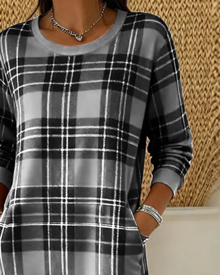 Eleven - Gekaro-Sweatshirt Kleid Mit Langen Ärmeln