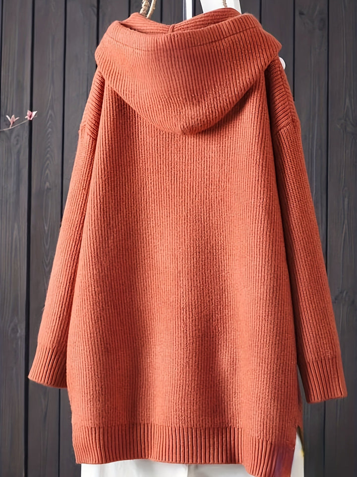 Genivee – Lässiger Langarm Strick Kapuzenpullover