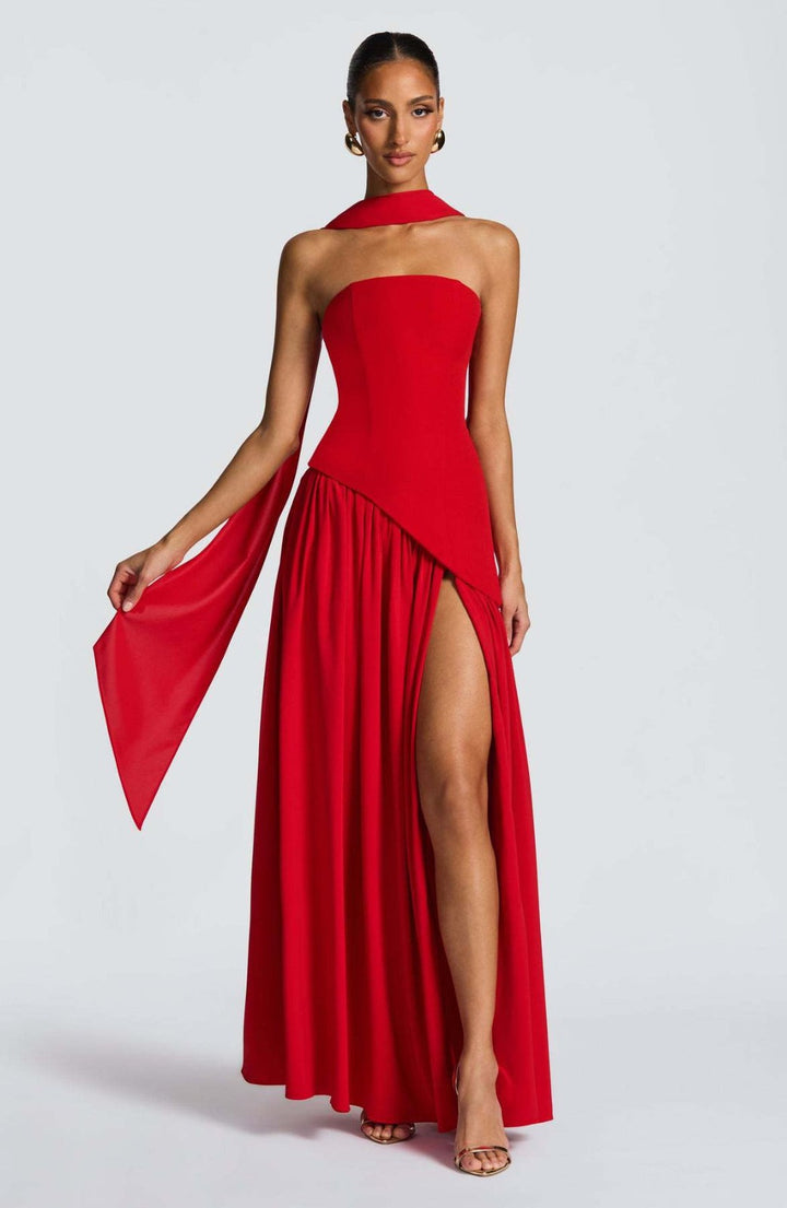 Madame - Trägerloses Langes Kleid Mit Schleife Und Schlitz