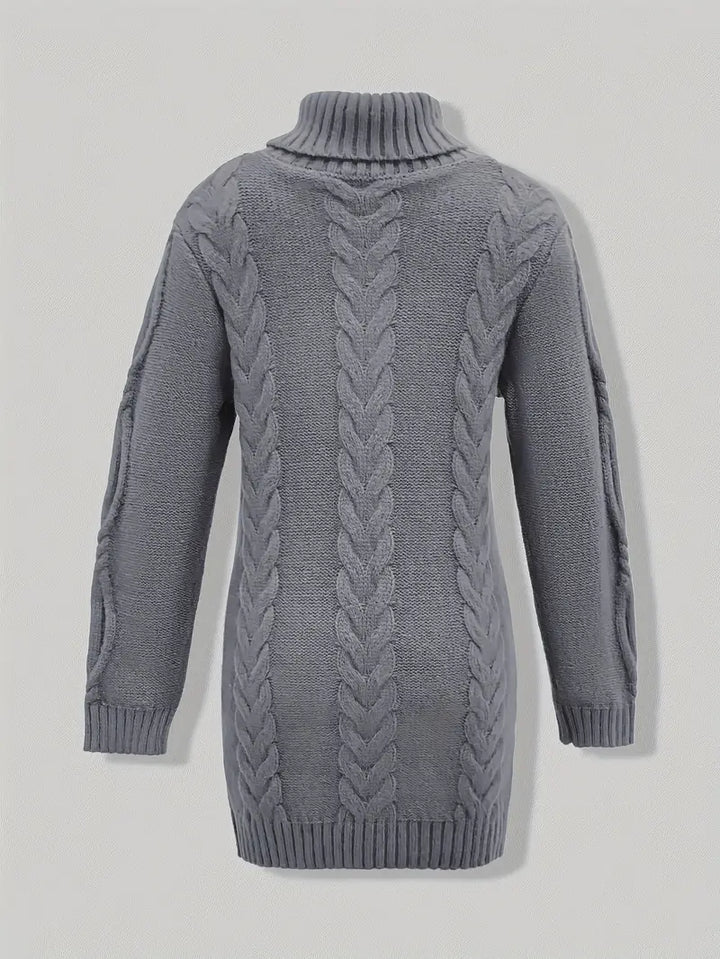 Narda - Klobig Kabel Gestrickt Rollkragen Kleid