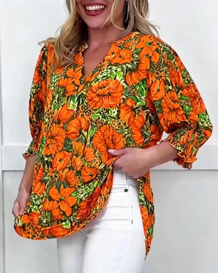 Niliza – Kurzärmelige Bluse Mit Blumen Muster