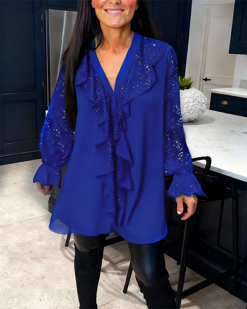 Alexiss – Bluse Mit V-Ausschnitt Und Funkelnden Rüschen