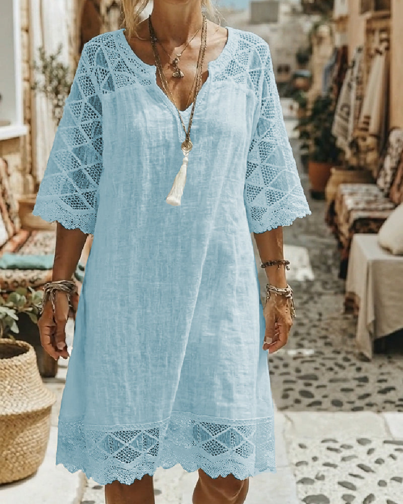 Kilina – Patchwork-Kleid Mit V-Ausschnitt Und Spitze