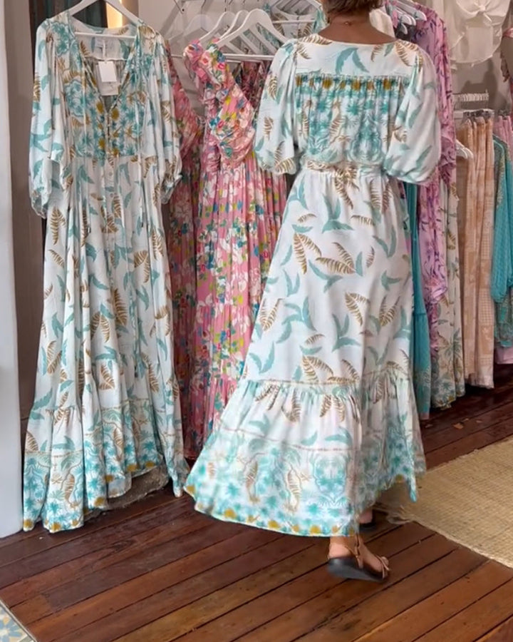 Minea - Langes Kleid Mit Blattmuster