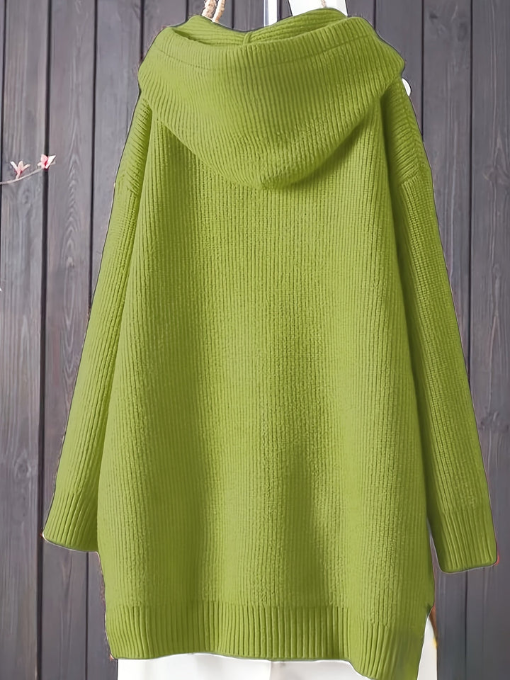 Genivee – Lässiger Langarm Strick Kapuzenpullover