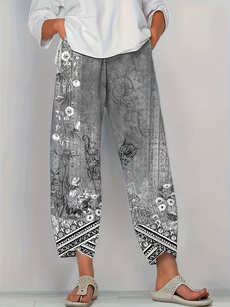 Thimasha - Caprihose Im Vintage Blumenmuster Mit Elastischem Bund