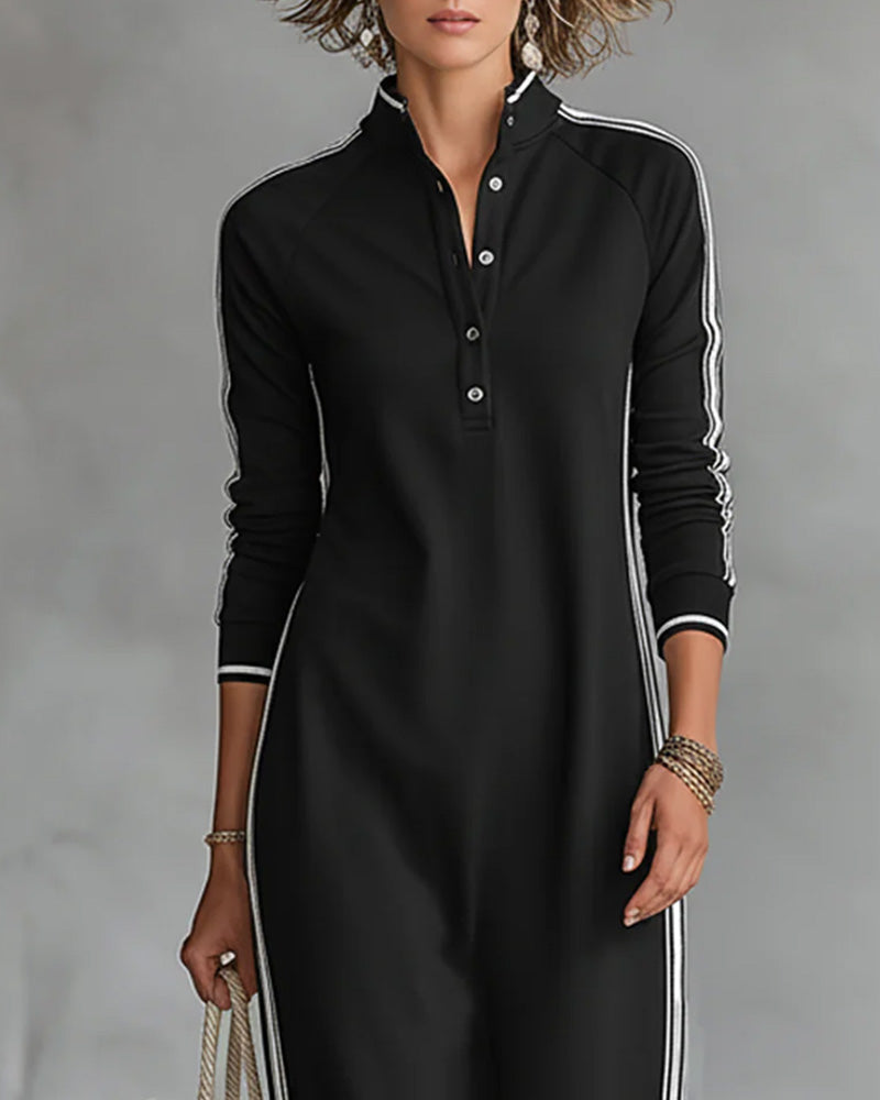 Sirilak – Kleid mit V-Ausschnitt und kontrastierenden Knöpfen