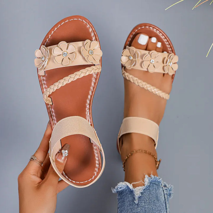 Anke – Bequeme Flache Sandalen Mit Blumenmuster
