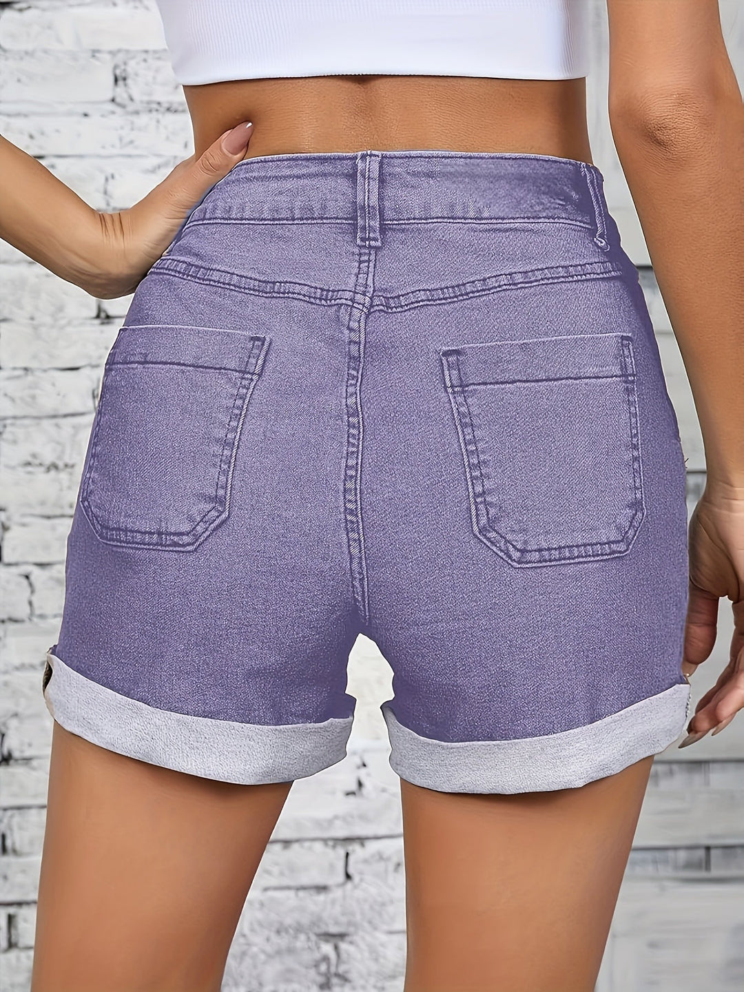 Thelma – Kurze Hose Aus Stretch Denim Mit Hoher Taille Und Knopf