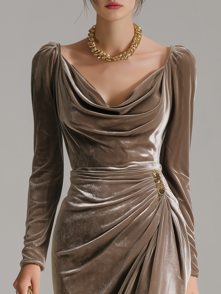 Fayola – Bodycon Samtkleid Mit Knopfleiste An Der Taille