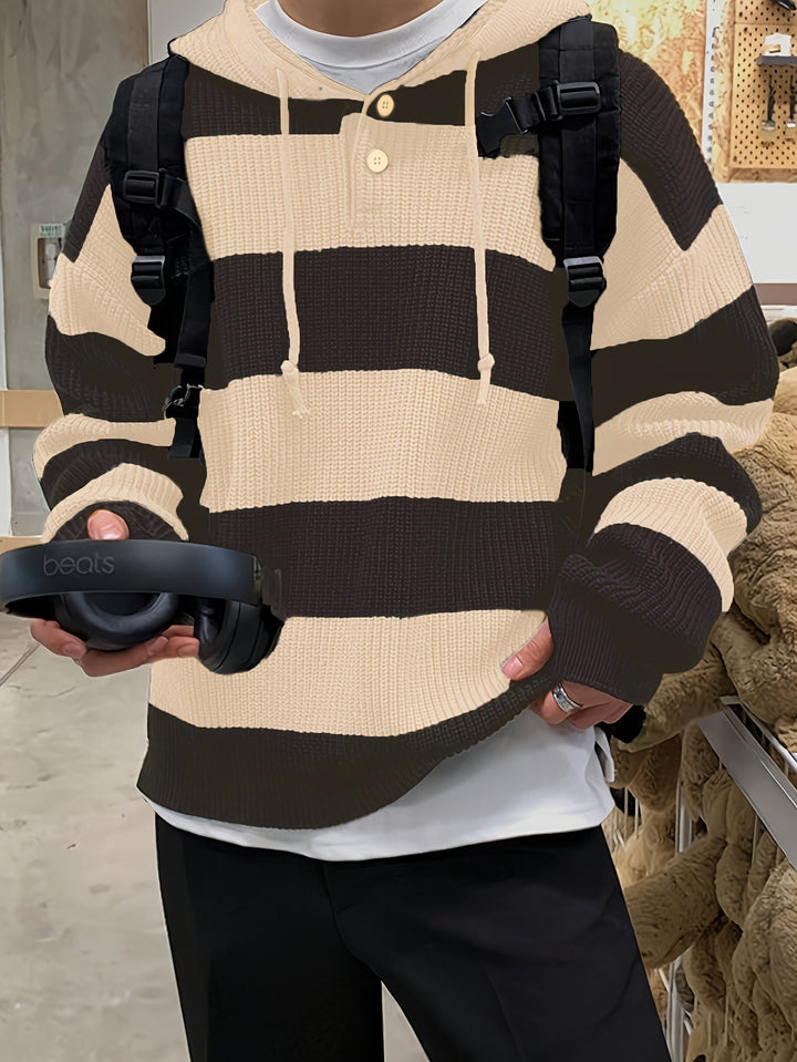 Tenzin – Übergröße Gestreift Gestrickt Kapuzenpullover