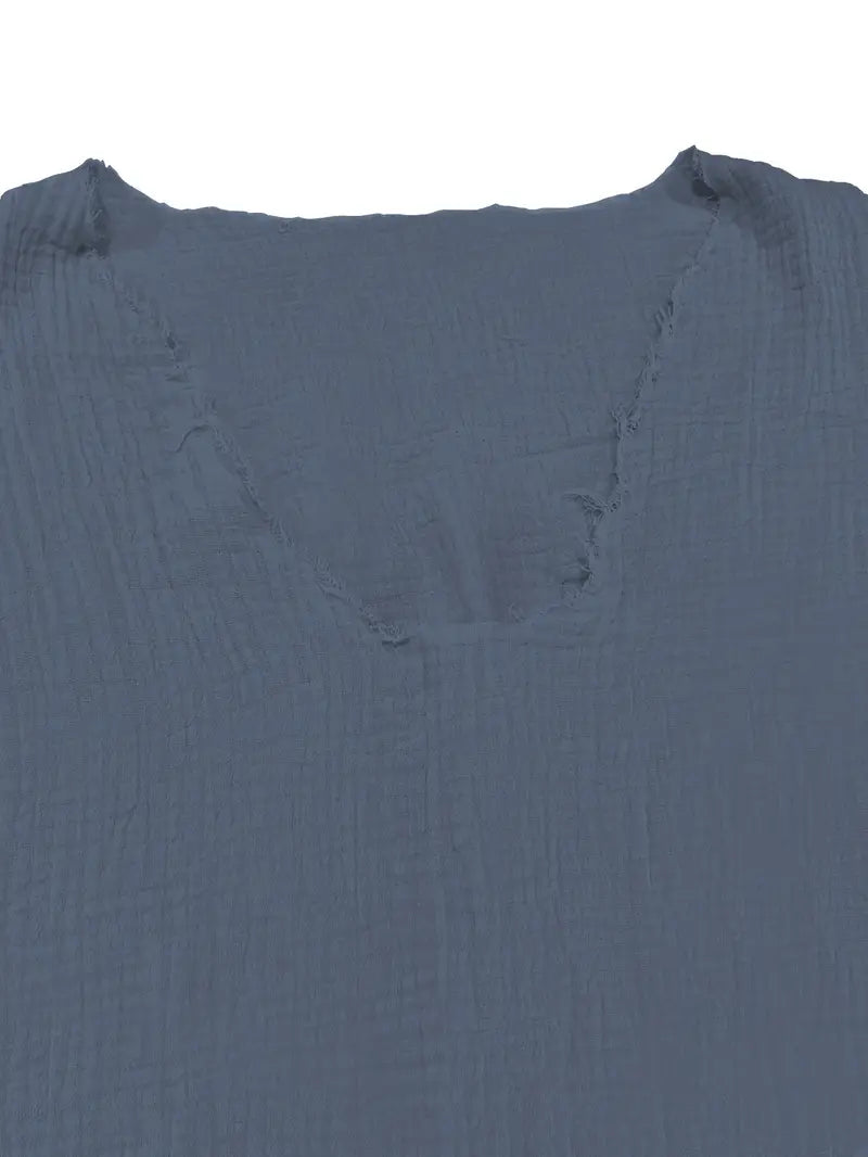 Demetrio – Bequemes Freizeit Hemd Mit Langen Ärmeln Und V-Ausschnitt