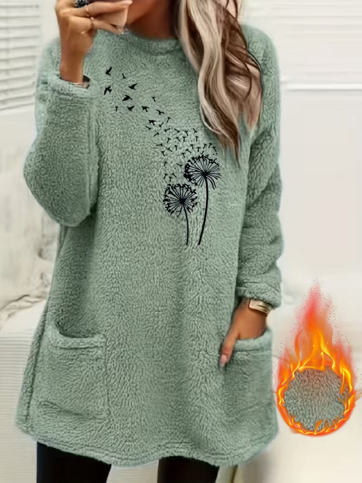 Zibija – Fleece-Sweatshirt Mit Löwenzahn-Drucken