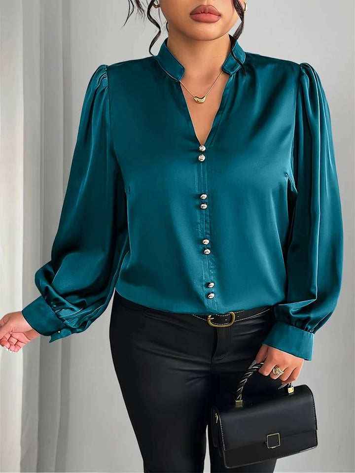 Elisheva - Elegantes Shirt Mit Bubble-Ärmeln Und V-Ausschnitt