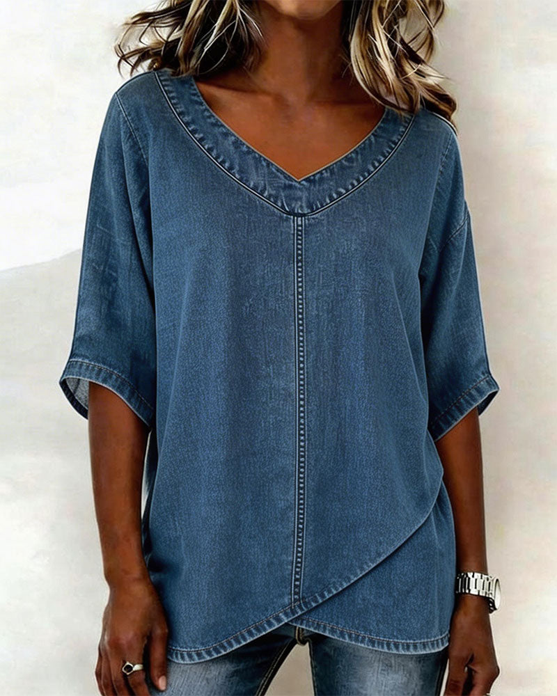 Laritza - Lässiges Jeans Oberteil Mit V-Ausschnitt