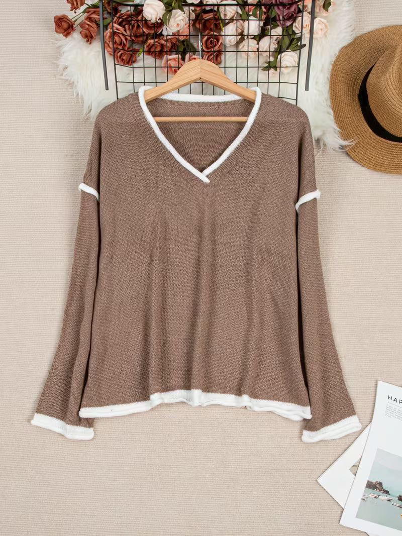 Ginny – Lässiger Pullover Mit Langen Ärmeln Und V-Ausschnitt