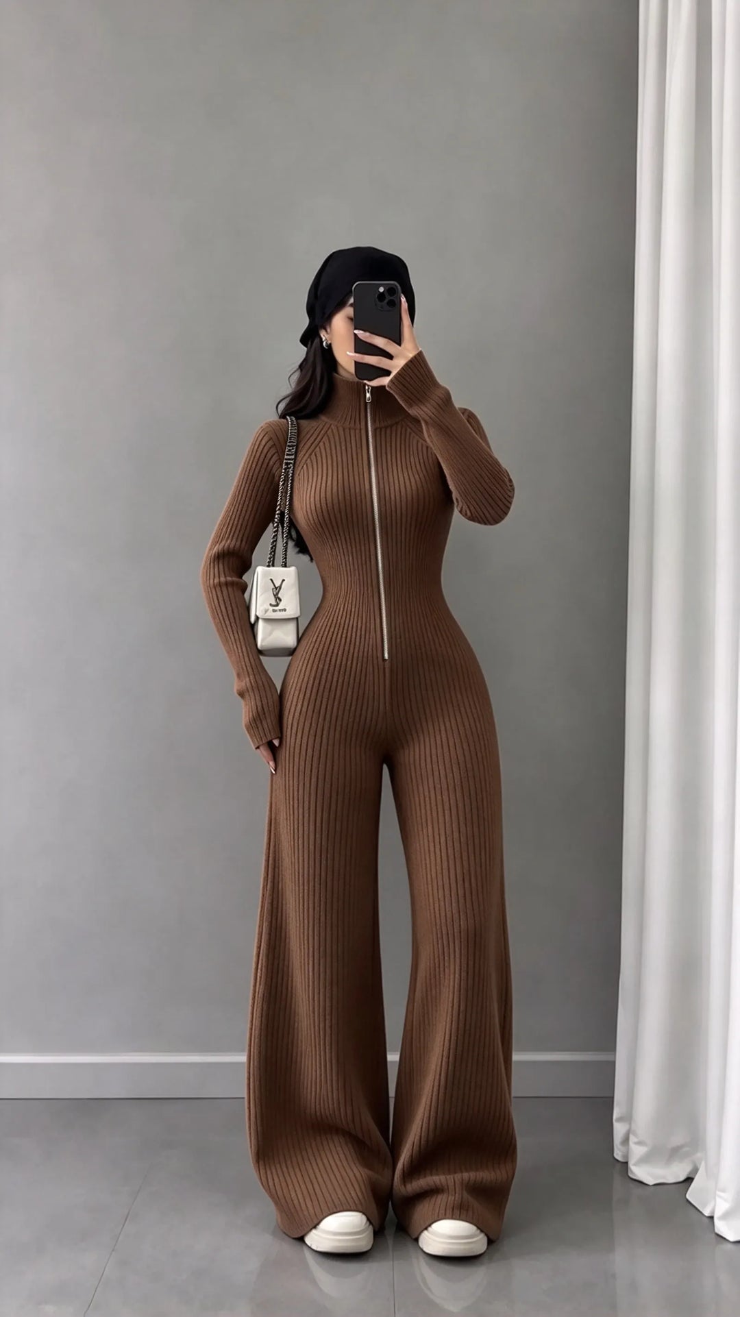 Libby – Overall Aus Geripptem Strick Mit Weitem Bein