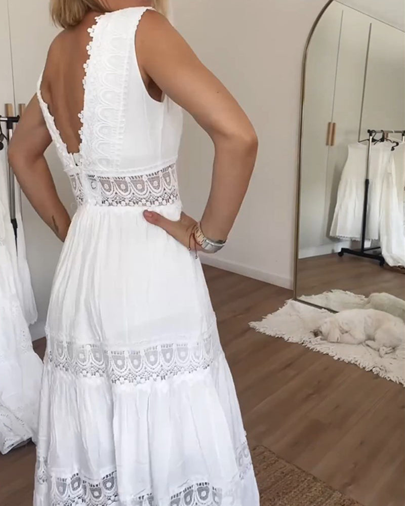 Papakosta – Elegantes ärmelloses Spitzen Kleid