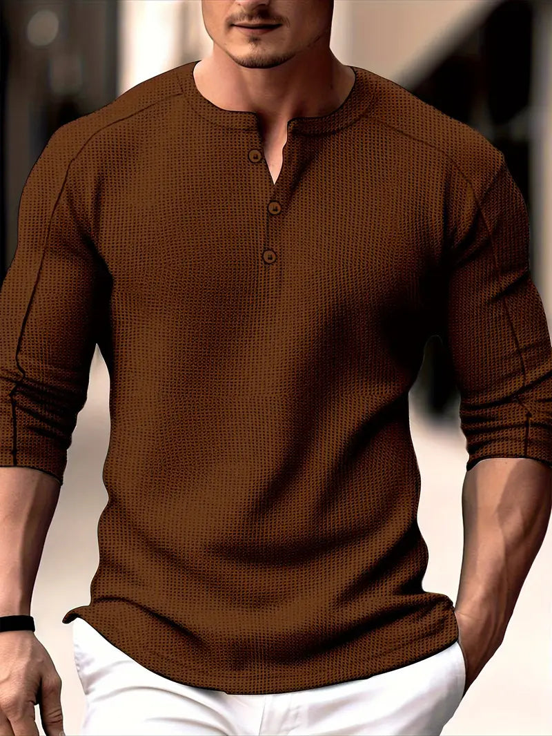 Biden – Langarm Hemd Mit Waffelstrick Und Henley Kragen