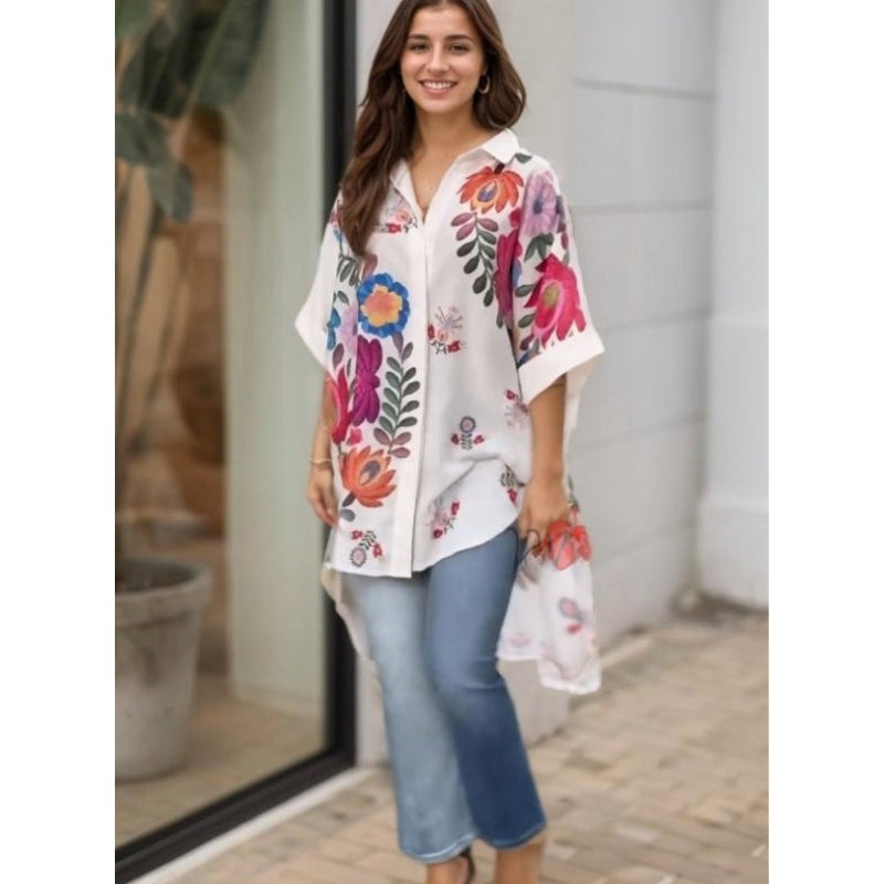 Rossella – Elegantes Hemd Mit Blumen Drucken