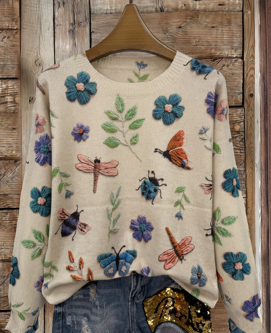 Lesa – Pullover Mit Blumen- Und Insektenmuster