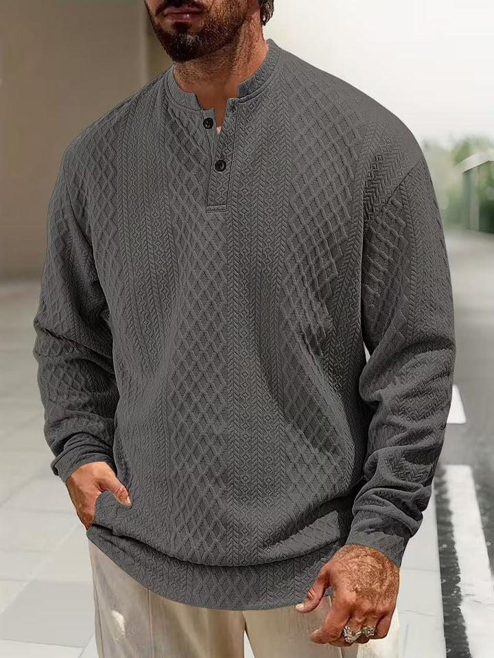 Mathew – Geometrisch Gestrickter Langarm Henley Pullover