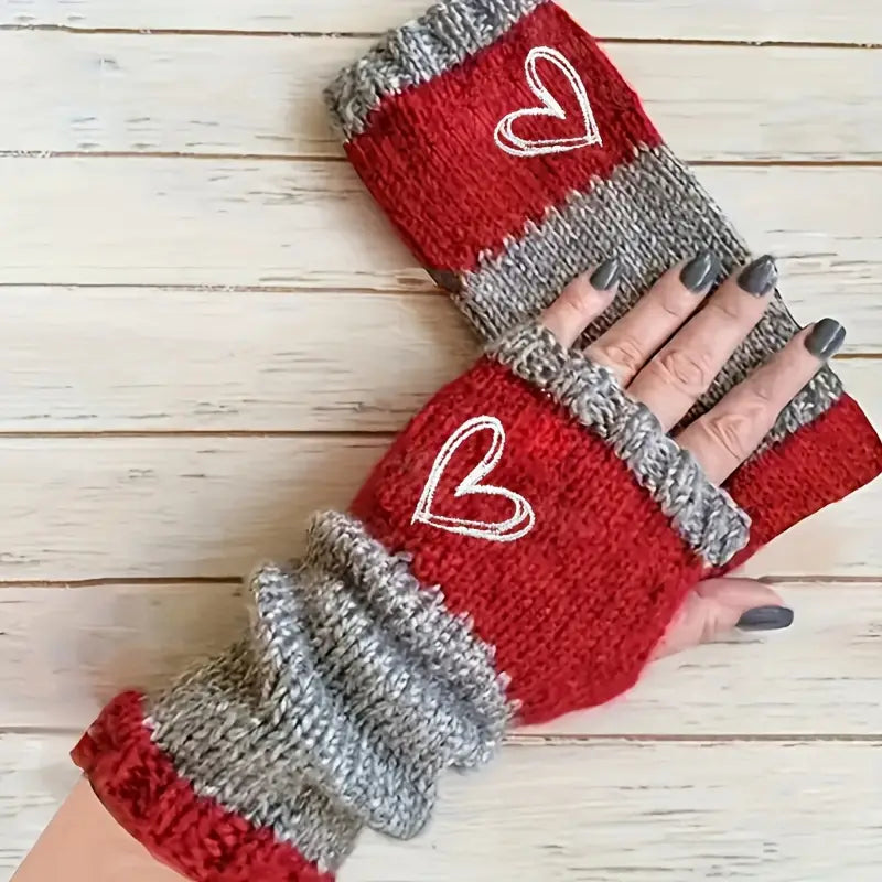 Eirlys – Gestrickte Fingerlose Handschuhe Mit Herzmotiv
