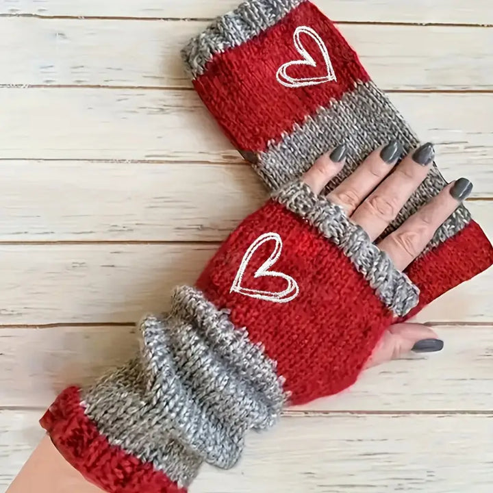 Eirlys – Gestrickte Fingerlose Handschuhe Mit Herzmotiv