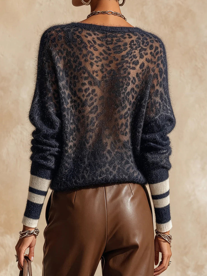 Zelinna – Pullover Mit V-Ausschnitt Und Leopardenmuster